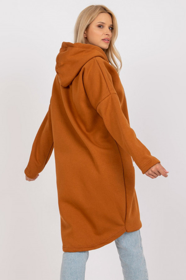 Bluza damska w kolorze jasno brązowym z kapturem na zamek narzutka płaszczyk Martina 5