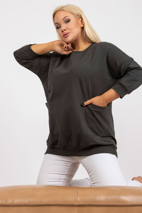 Bluza damska plus size w kolorze khaki z kieszeniami Paula 1