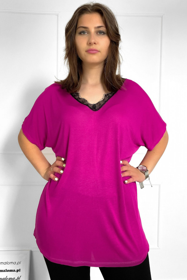 Kobieca bluzka damska plus size w kolorze fuksji dekolt v koronka Alicja 1