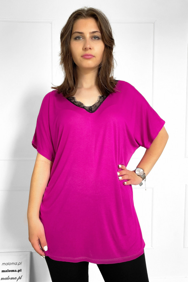 Kobieca bluzka damska plus size w kolorze fuksji dekolt v koronka Alicja 2