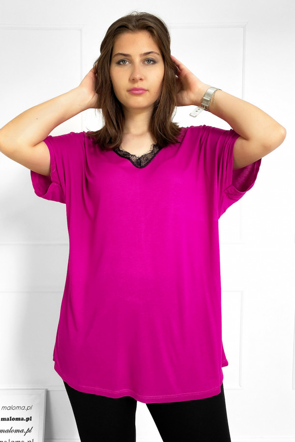 Kobieca bluzka damska plus size w kolorze fuksji dekolt v koronka Alicja 3