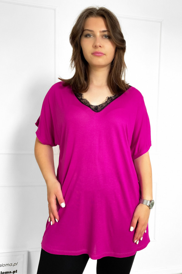Kobieca bluzka damska plus size w kolorze fuksji dekolt v koronka Alicja 4