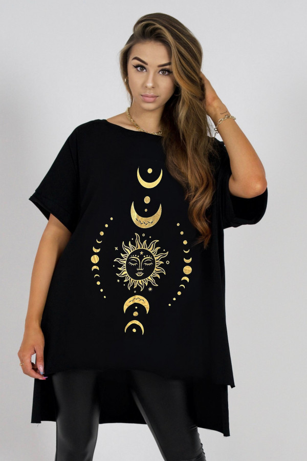 Tunika damska w kolorze czarnym oversize dłuższy tył złoty księżyc moon sun