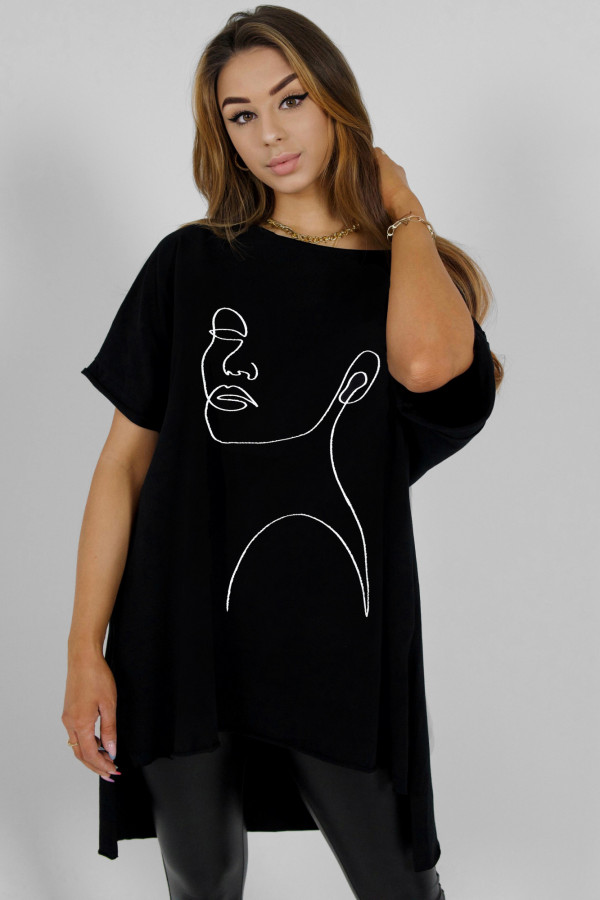 Tunika damska w kolorze czarnym oversize dłuższy tył woman line art
