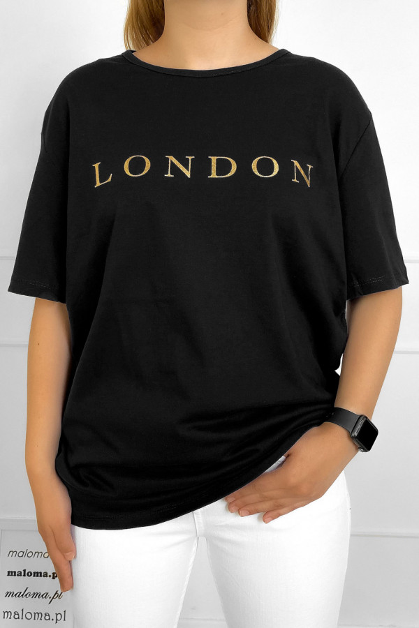T-shirt plus size bluzka damska w kolorze czarnym złoty napis london