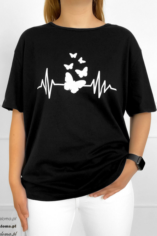 T-shirt plus size bluzka damska w kolorze czarnym motylki
