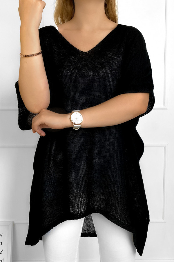 Sweter damski oversize w kolorze czarnym z dłuższym tyłem Melisa