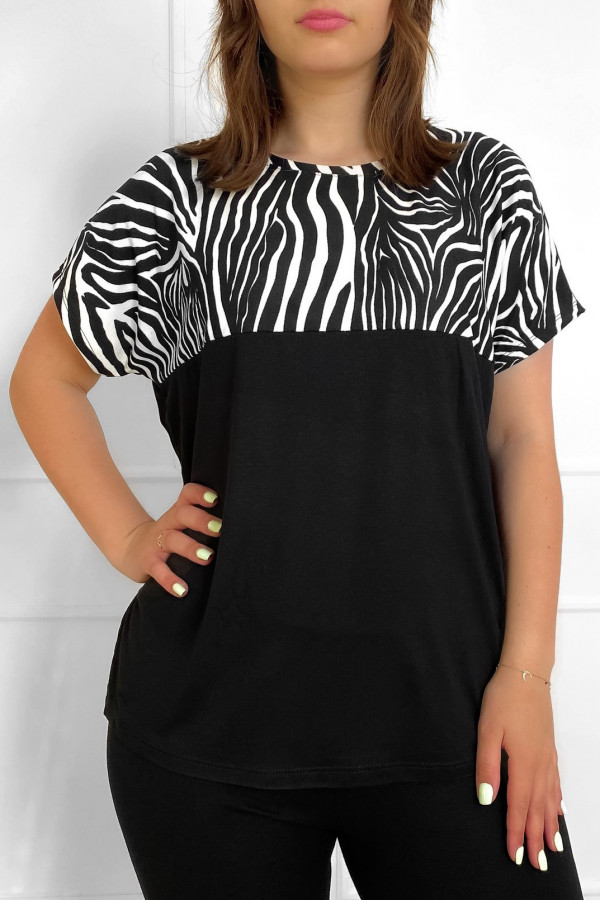 Bluzka damska plus size z wiskozy w kolorze czarnym zebra
