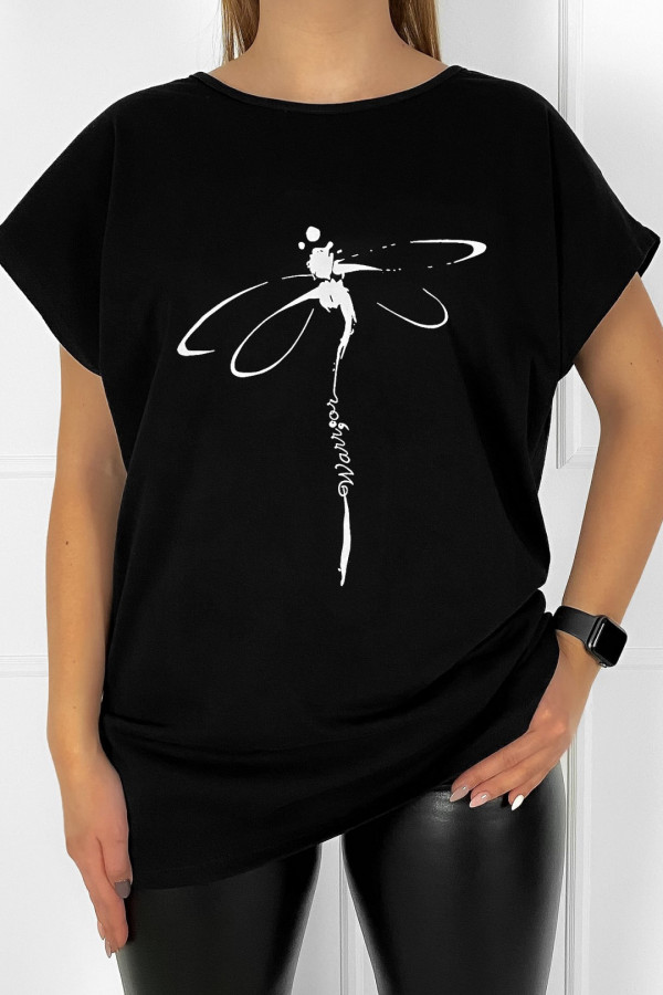 T-shirt plus size bluzka damska w kolorze czarnym dragonfly ważka