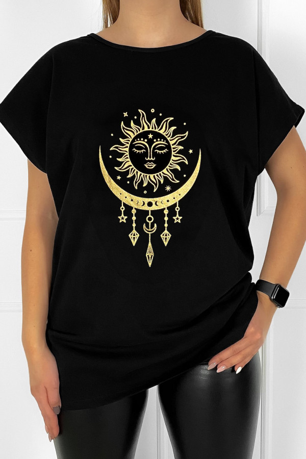 T-shirt bluzka damska plus size w kolorze czarnym złoty łapacz snów księżyc