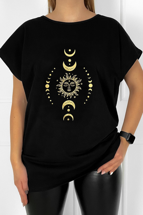 T-shirt bluzka damska plus size w kolorze czarnym złoty księżyc moon sun