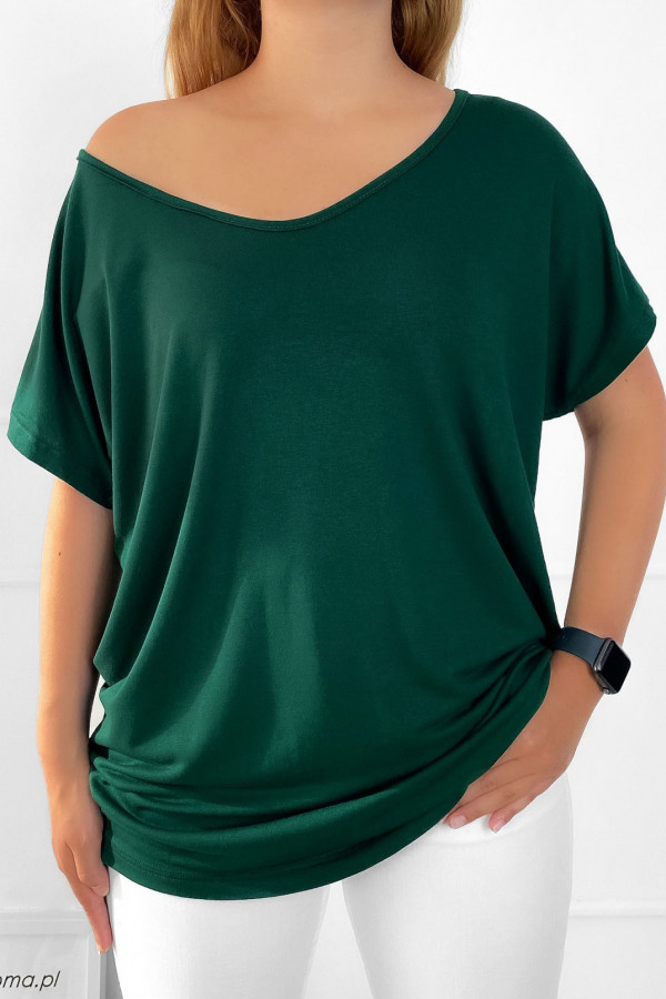 Duża bluzka damska z wiskozy w kolorze zielonym nietoperz w serek v-neck Eliza