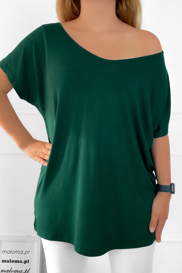 Duża bluzka damska z wiskozy w kolorze zielonym nietoperz w serek v-neck Eliza 1