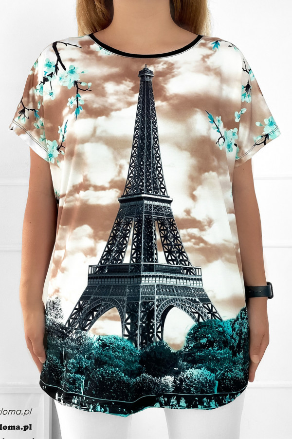 Bluzka damska nietoperz multikolor z nadrukiem wieża Paryż