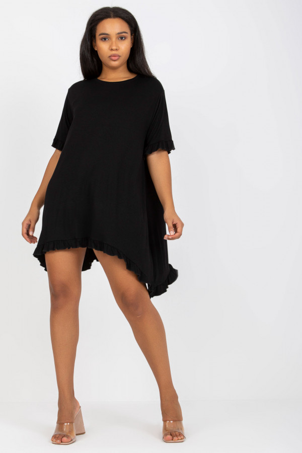 Sukienka tunika plus size w kolorze czarnym asymetryczna falbanka Cristi 1