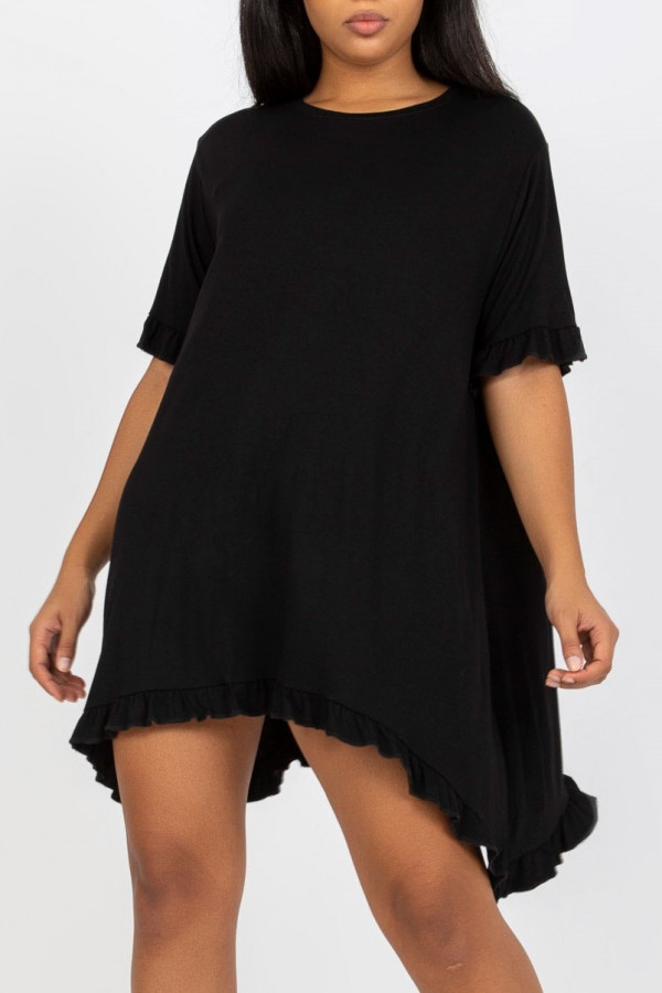 Sukienka tunika plus size w kolorze czarnym asymetryczna falbanka Cristi