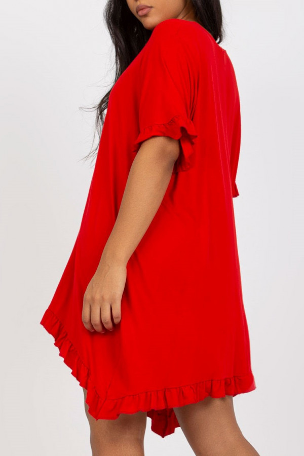 Sukienka tunika plus size w kolorze czerwonym asymetryczna falbanka Cristi