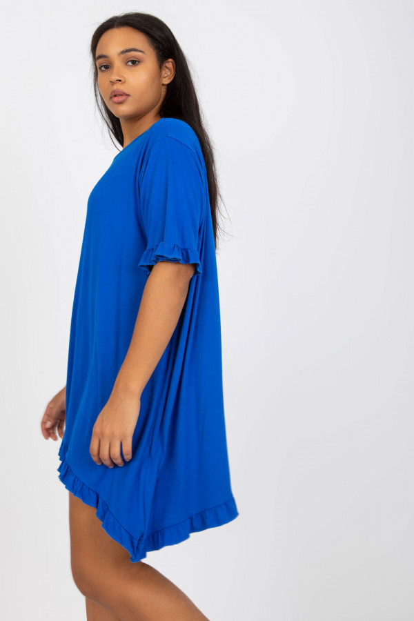 Sukienka tunika plus size w kolorze chabrowym asymetryczna falbanka Cristi 2