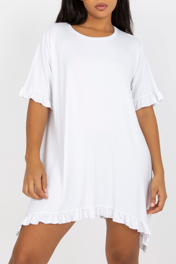 Sukienka plus size w kolorze białym asymetryczna falbanka Cristi