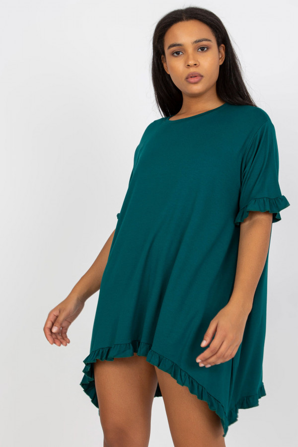 Sukienka plus size w kolorze zielonym asymetryczna falbanka Cristi 2