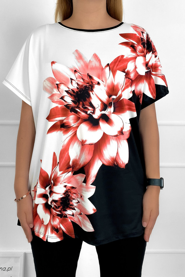 Bluzka damska plus size nietoperz multikolor z nadrukiem flowers kwiaty