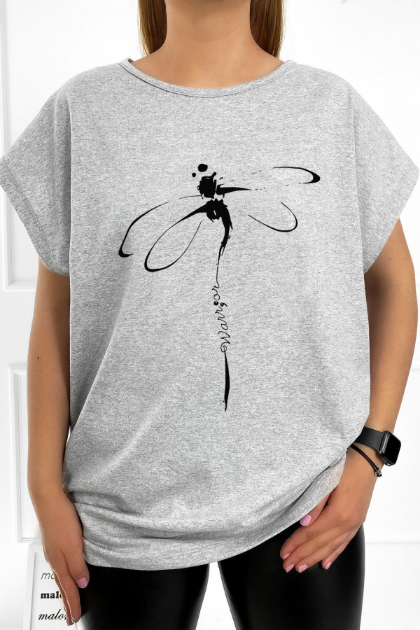 T-shirt plus size bluzka damska w kolorze szarym dragonfly ważka