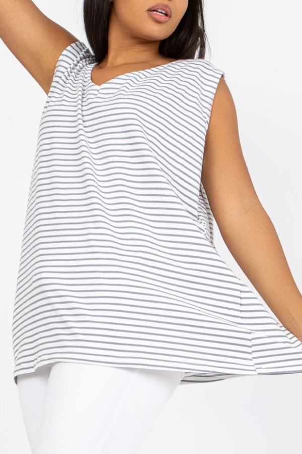 Tunika damska bluzka plus size top biało-szare paski feel