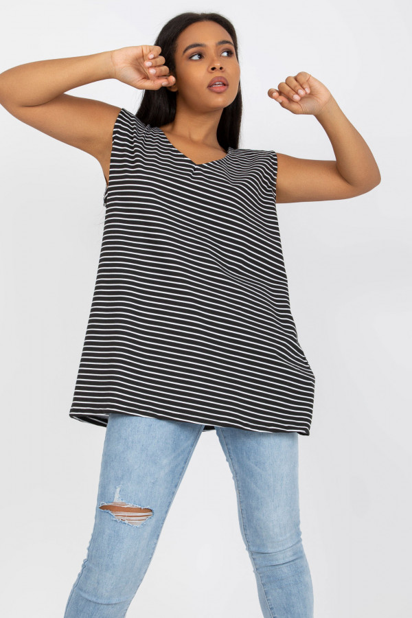 Tunika damska bluzka plus size top czarno-białe paski feel 3