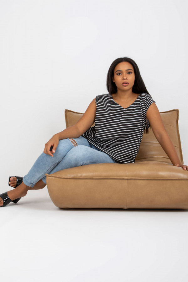 Tunika damska bluzka plus size top czarno-białe paski feel 1