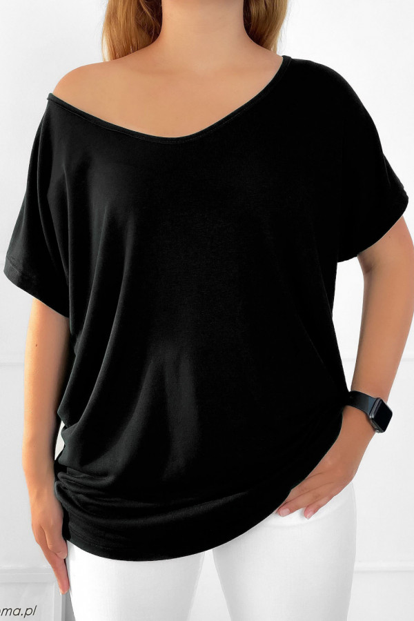 Duża bluzka damska z wiskozy w kolorze czarnym nietoperz w serek v-neck Eliza