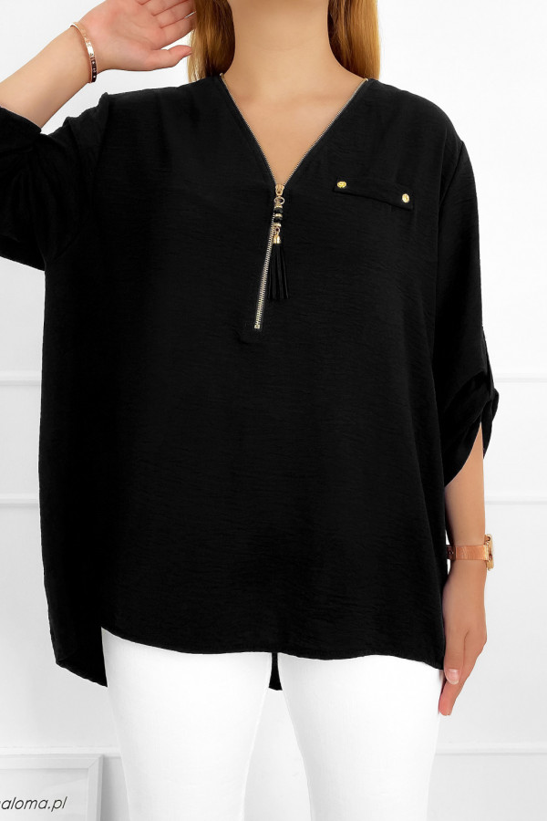Elegancka bluzka koszula w kolorze czarnym dekolt zamek ZIP secret 2