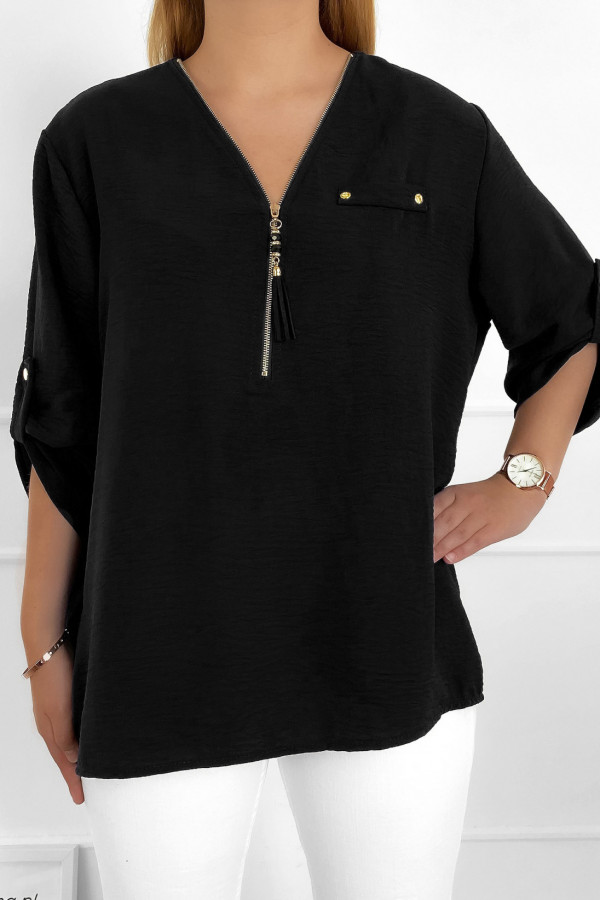 Elegancka bluzka koszula w kolorze czarnym dekolt zamek ZIP secret 4