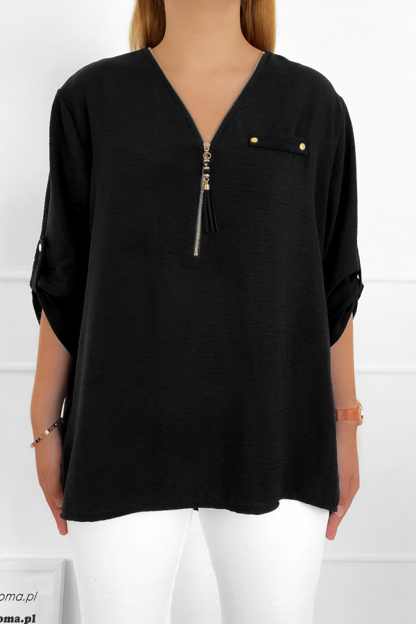 Elegancka bluzka koszula w kolorze czarnym dekolt zamek ZIP secret 1