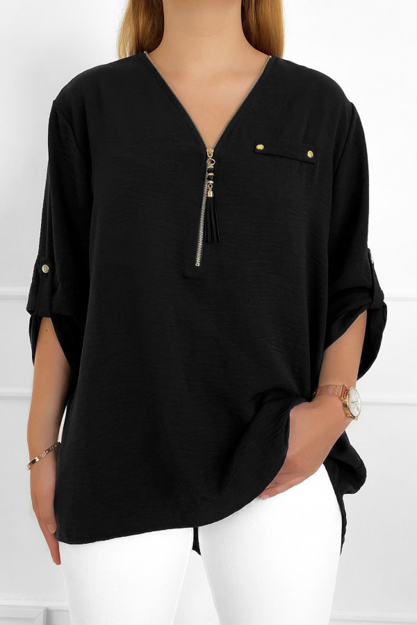 Elegancka bluzka koszula w kolorze czarnym dekolt zamek ZIP secret