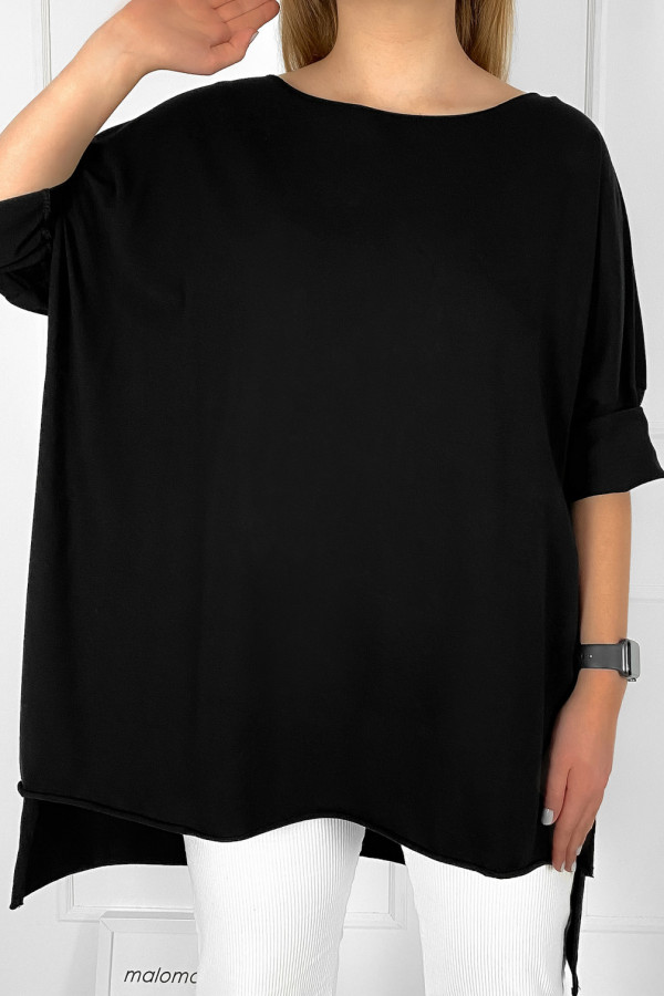 Tunika bluzka damska w kolorze czarnym oversize dłuższy tył gładka Gessa