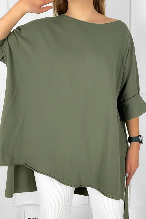 Tunika bluzka damska w kolorze khaki oversize dłuższy tył gładka Gessa