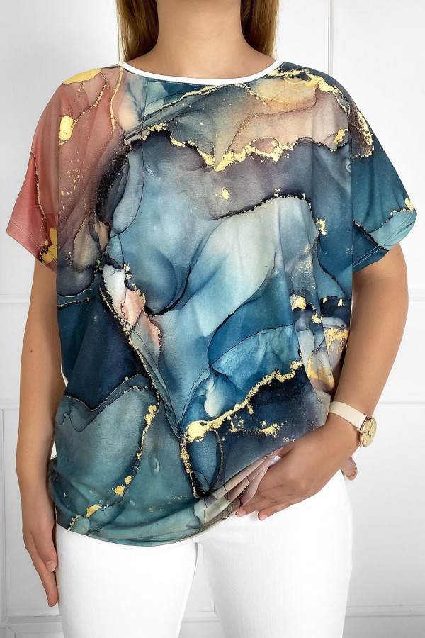 Bluzka damska nietoperz multikolor z nadrukiem metallic art