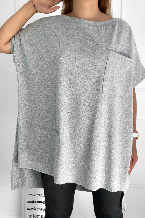 Bluzka oversize w kolorze w kolorze szarym dłuższy tył kieszeń Tanisha