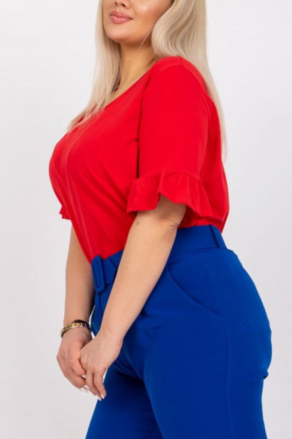Bluzka damska plus size w kolorze czerwonym rękaw falbanka