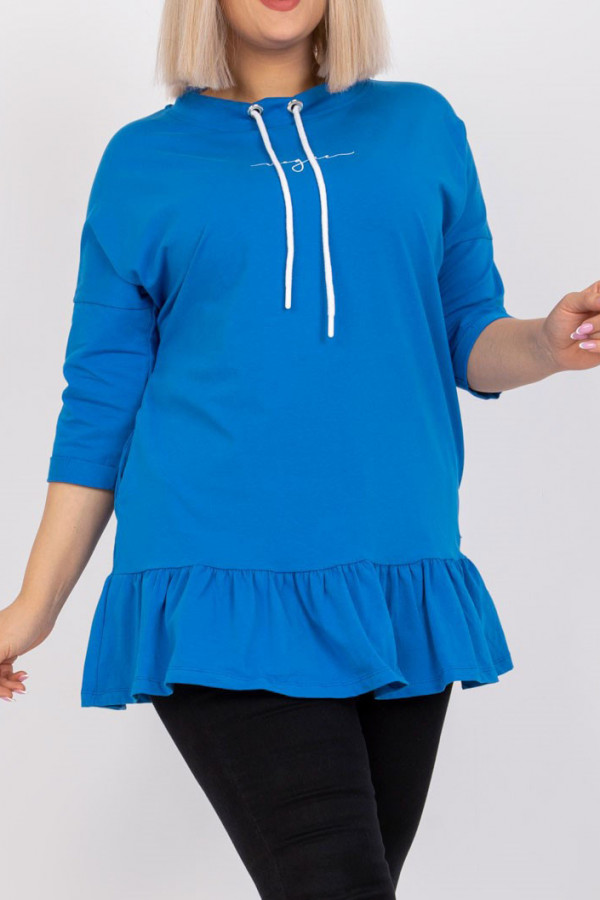 Tunika dresowa plus size z kieszeniami w kolorze niebieskim falbanka Zoja