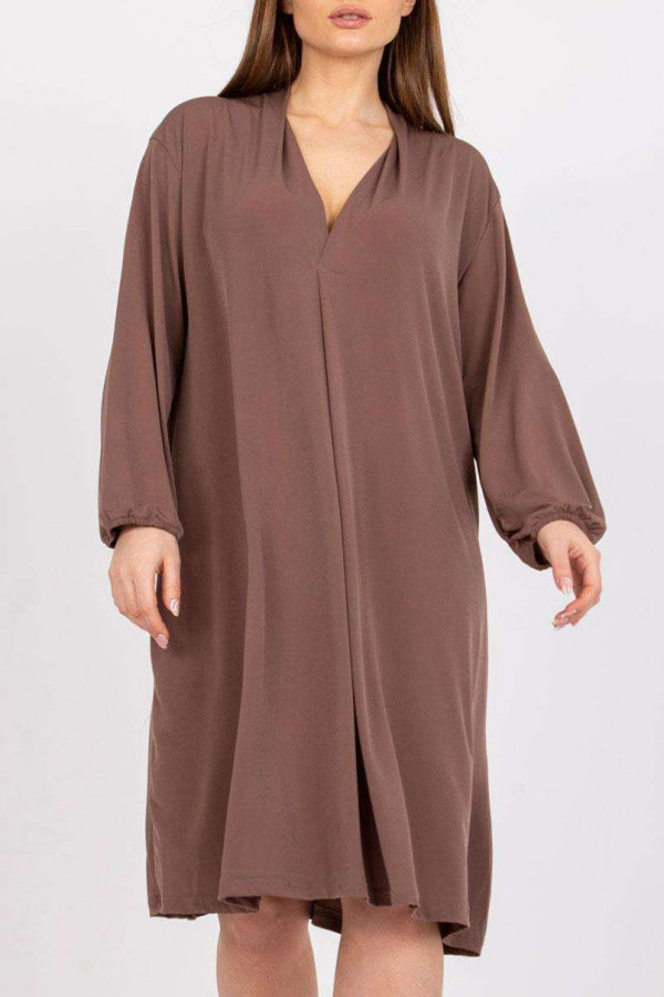 Sukienka plus size w kolorze brązowym z kieszeniami Stela