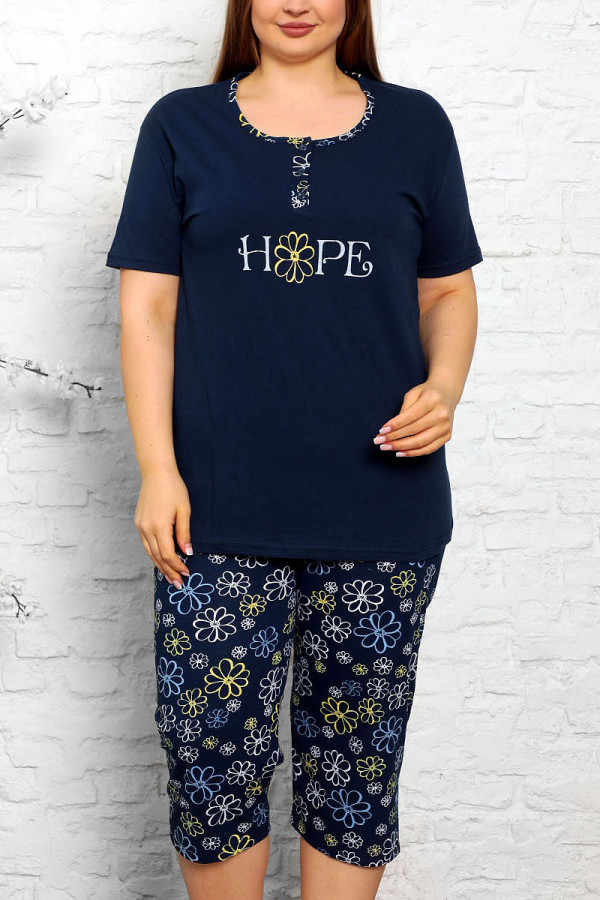 Piżama damska plus size w kolorze granatowym koszulka + spodnie 3/4 hope