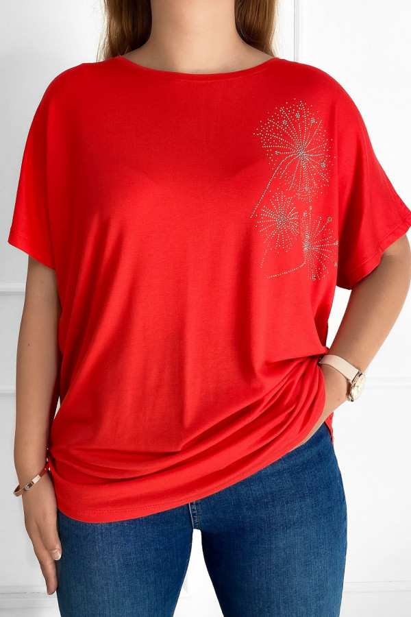 Duża bluzka damska z wiskozy w kolorze koralowym dżety dmuchawce