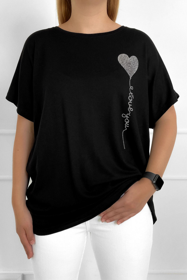 Duża bluzka damska z wiskozy w kolorze czarnym dżety serce balonik