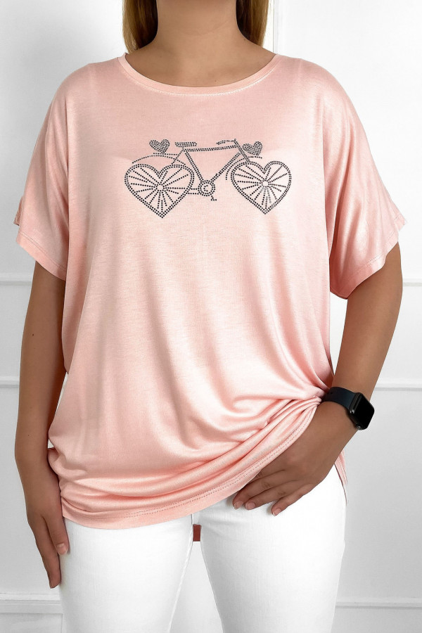 Duża bluzka damska z wiskozy w kolorze pudrowym dżety rower