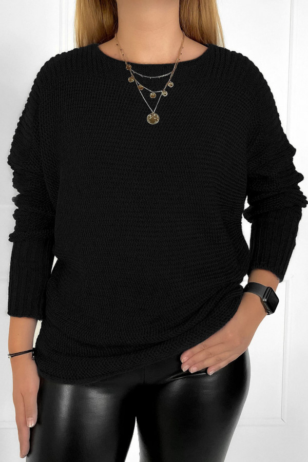 Sweter damski w kolorze czarnym nietoperz z wzorem Lotta