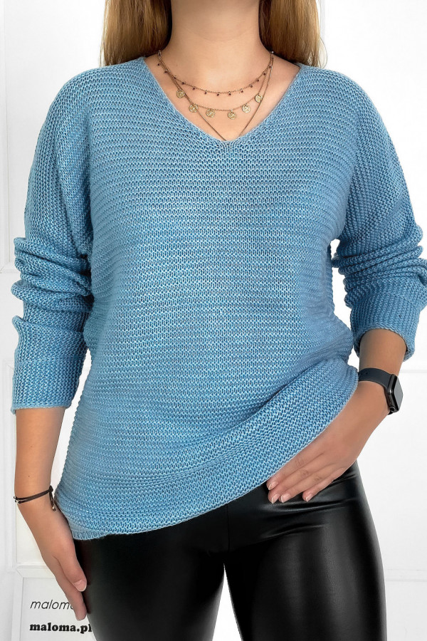Sweter damski w kolorze błękitym dekolt w serek Fiona