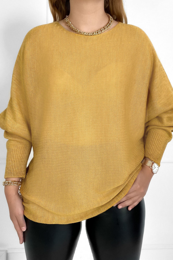 Sweter damski w kolorze musztardowym nietoperz oversize Sheri