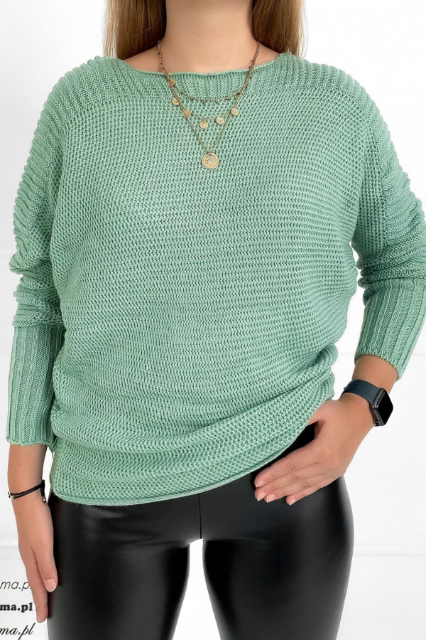Sweter damski w kolorze miętowym nietoperz z wzorem Lotta