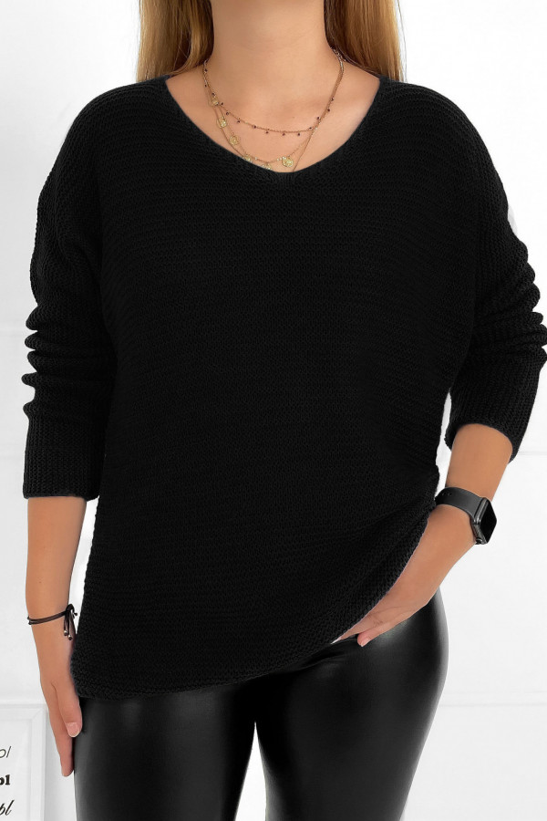 Sweter damski w kolorze czarnym dekolt w serek Fiona